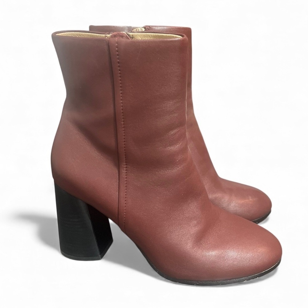 Joie Burgundy Leather Block Heel Ankle Boots Women's Size 8 / 38.5